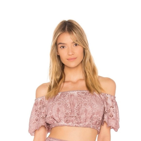 Young Fabulous & Broke Tops - Flirty Boho Vibes ✨ YFB Off-Shoulder Eyelet Crop Top (NWT) Size Small